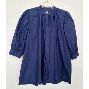 COS Gathered Poplin Puff Half Sleeve Blouse Top Pleated Navy Blue Cotton Women 2